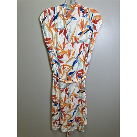 Tommy Bahama Midi Dress M Sleeveless Tie Waist White Floral Tropical Hawaii - Picture 2 of 9